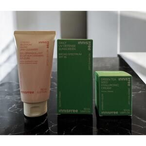 INNISFREE Green Tea Hyaluronic Cream + Daily Sunscreen SPF36 + Jam Cleanser